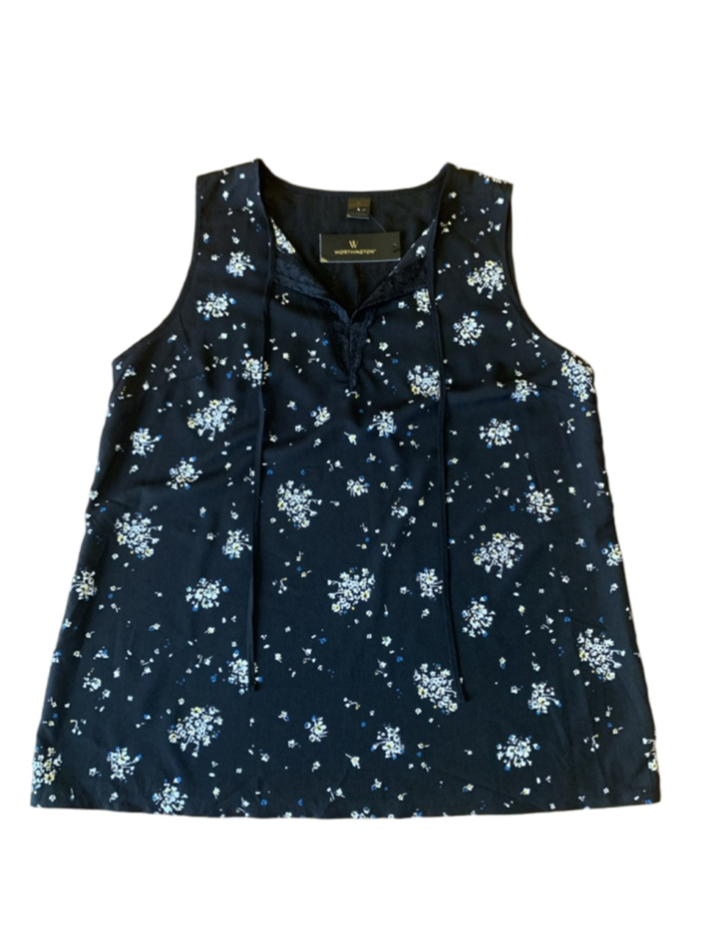 Worthington NWT Top Large Black With White Blue Floral